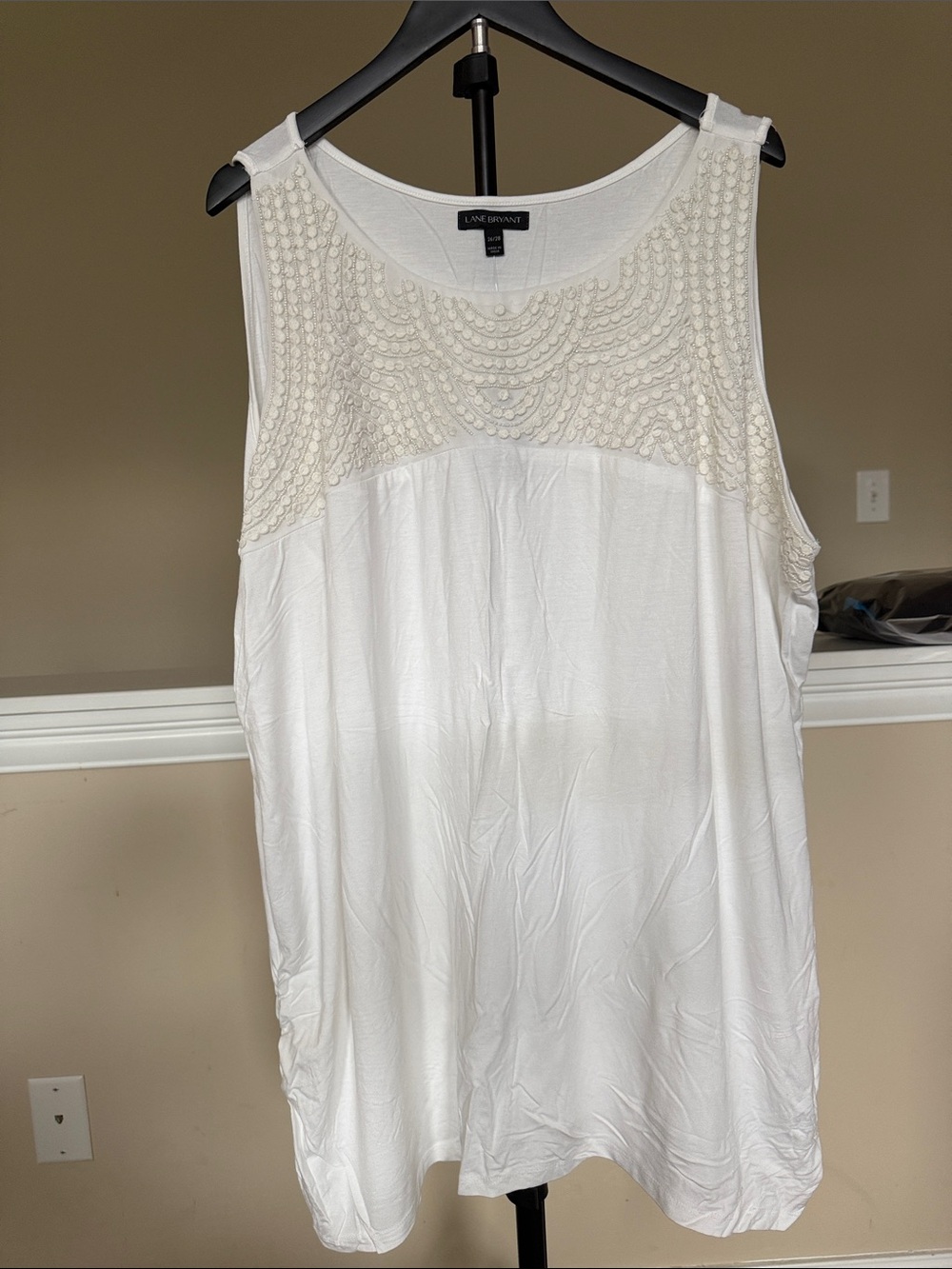 Lane Bryant White Beaded Yoke Tank Top